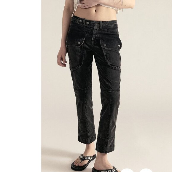 Free People Hot In It Moto Pants Black Denim Cargo Style Size 0 - Picture 1 of 12